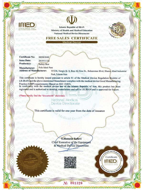 sharps container export certificate